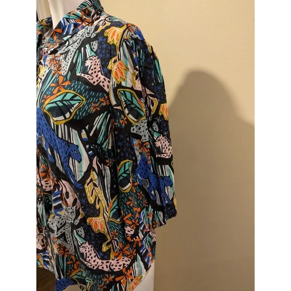 Anthropologie Margaret Jeane Leopard Top Size 6 Buttons 3/4 Sleeves Flaw - Picture 5 of 16